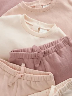Next Baby Sweatshirt & Joggers 6 Piece Set (0mths-2yrs) Cream/Pink