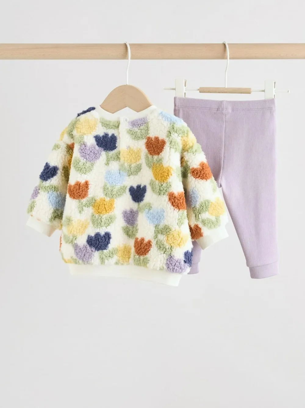 Outlet Next Baby Fleece Tops and Leggings Set 2 Piece (0mths-2yrs) Cream/Purple Tulip