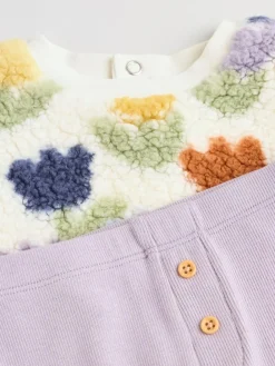 Outlet Next Baby Fleece Tops and Leggings Set 2 Piece (0mths-2yrs) Cream/Purple Tulip