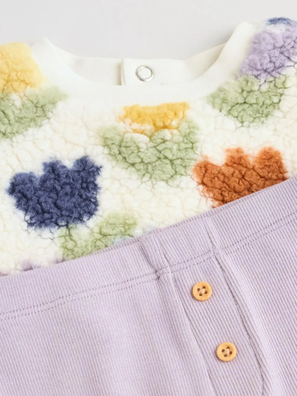 Outlet Next Baby Fleece Tops and Leggings Set 2 Piece (0mths-2yrs) Cream/Purple Tulip