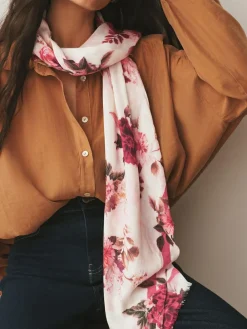 Hot Next Cream/Red Floral Print Lightweight Scarf