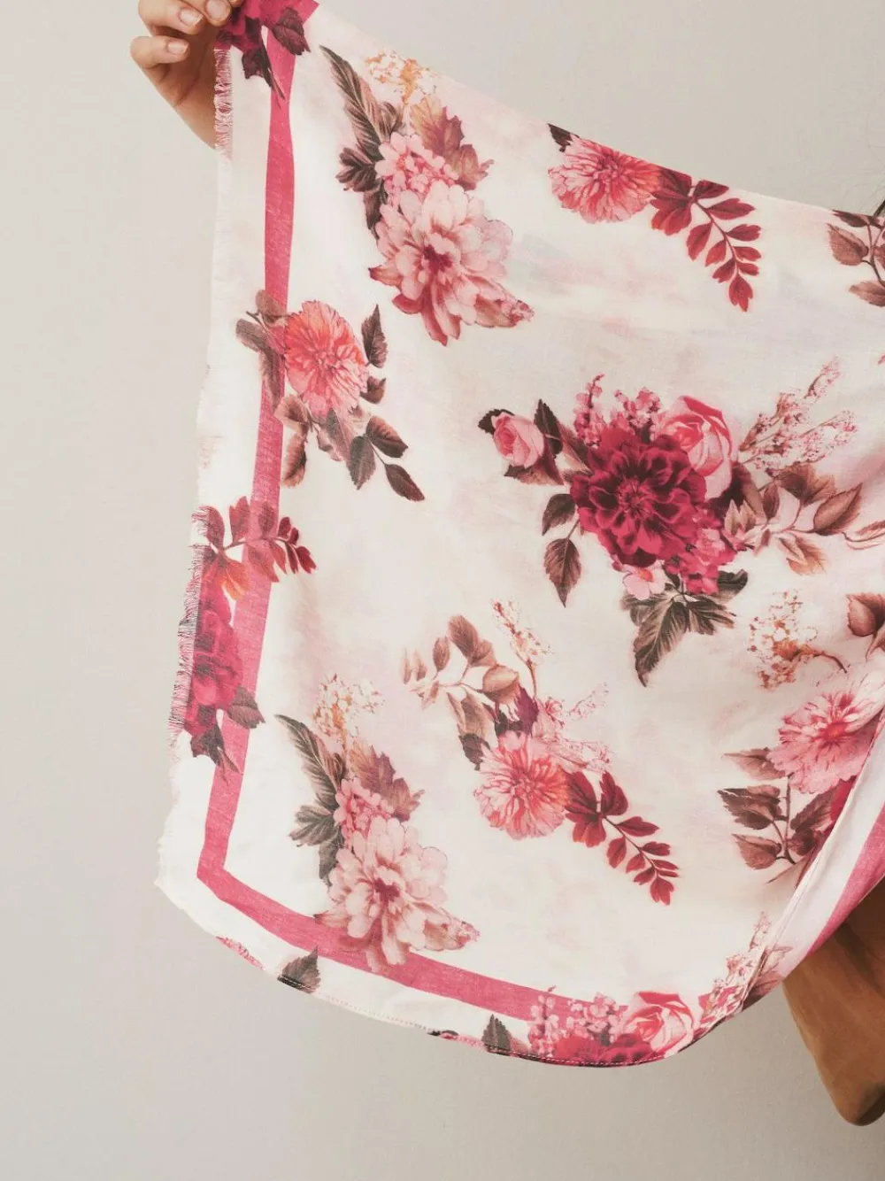 Hot Next Cream/Red Floral Print Lightweight Scarf