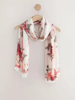Hot Next Cream/Red Floral Print Lightweight Scarf