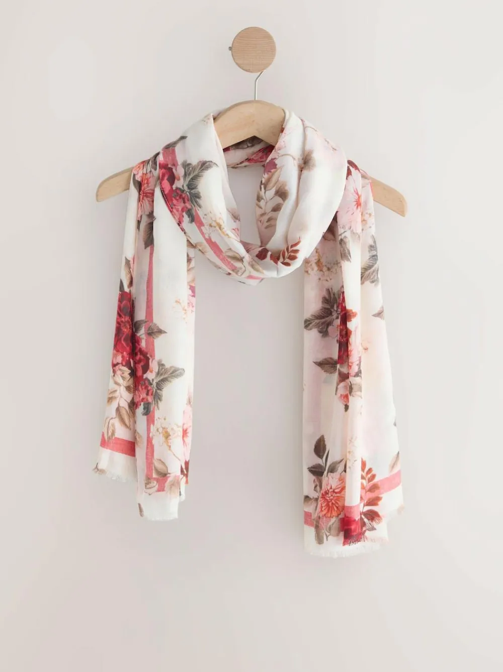 Hot Next Cream/Red Floral Print Lightweight Scarf