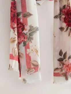 Hot Next Cream/Red Floral Print Lightweight Scarf