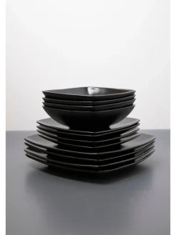 New Creative Tops 12 Piece Black Square Dinner Set
