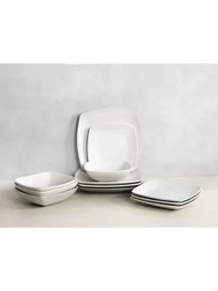 Best Creative Tops 12 Piece White Square Dinner Set