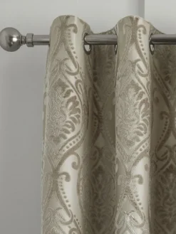 Curtina Natural Chateau Textured Chenille Damask Lined Eyelet Curtains^ Curtains & Blinds