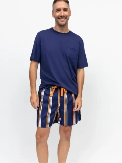 Cyberjammies Blue Jersey Top & Printed Stripe Shorts Set^ Pyjamas