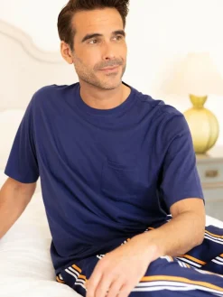 Best Cyberjammies Blue Jersey Top & Printed Stripe Pyjamas Set