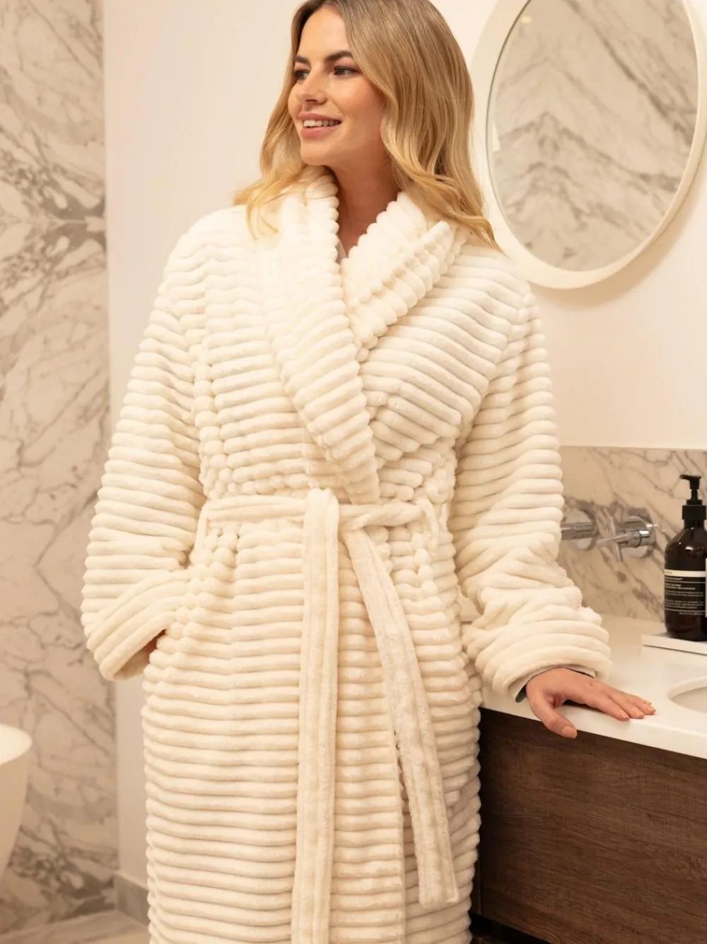 Online Cyberjammies Striped Sealskin Fleecy Dressing Gown Cream