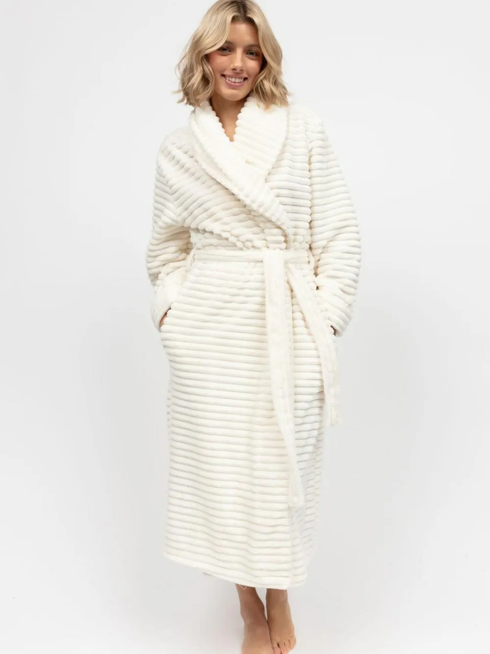Online Cyberjammies Striped Sealskin Fleecy Dressing Gown Cream