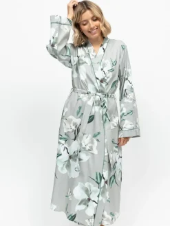 Cyberjammies Grey Floral Print Sleeve Long Dressing Gown^Women Bathrobes