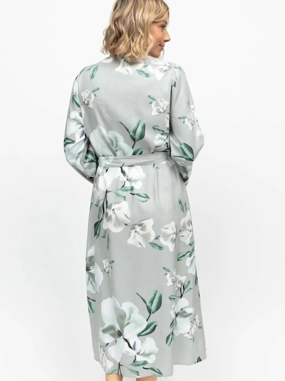 Cyberjammies Grey Floral Print Sleeve Long Dressing Gown^Women Bathrobes