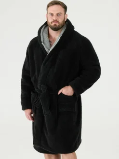 Hot D555 Newquay 1 Supersoft Dressing Gown With Hood Black
