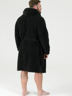 Hot D555 Newquay 1 Supersoft Dressing Gown With Hood Black