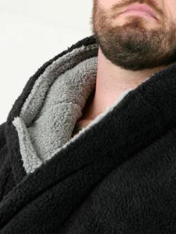 Hot D555 Newquay 1 Supersoft Dressing Gown With Hood Black