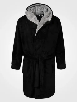 Hot D555 Newquay 1 Supersoft Dressing Gown With Hood Black