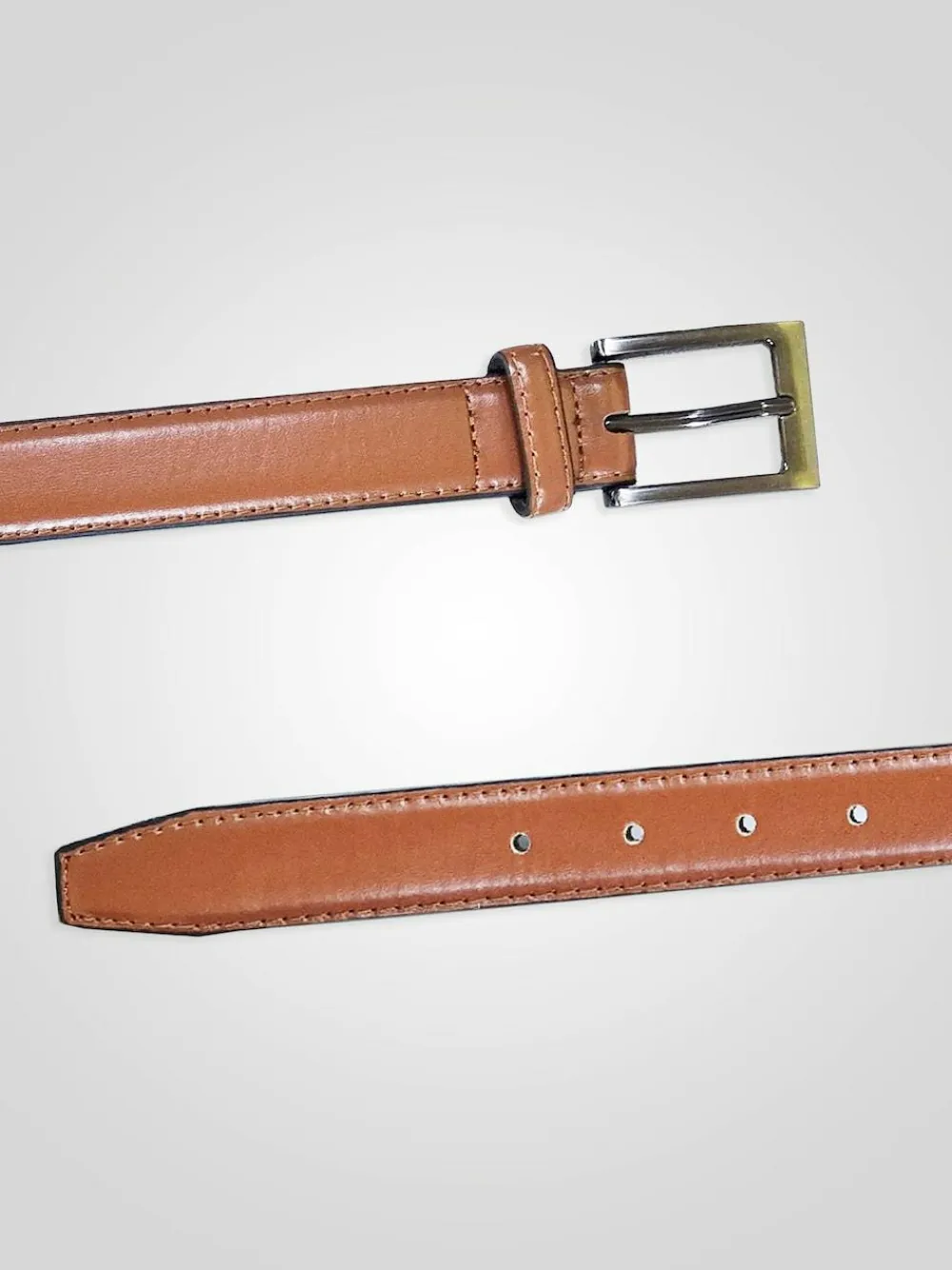 D555 Brown ANTHONY Square Buckle Edge Stitched Faux 2.7 Cm Width Leather Belt