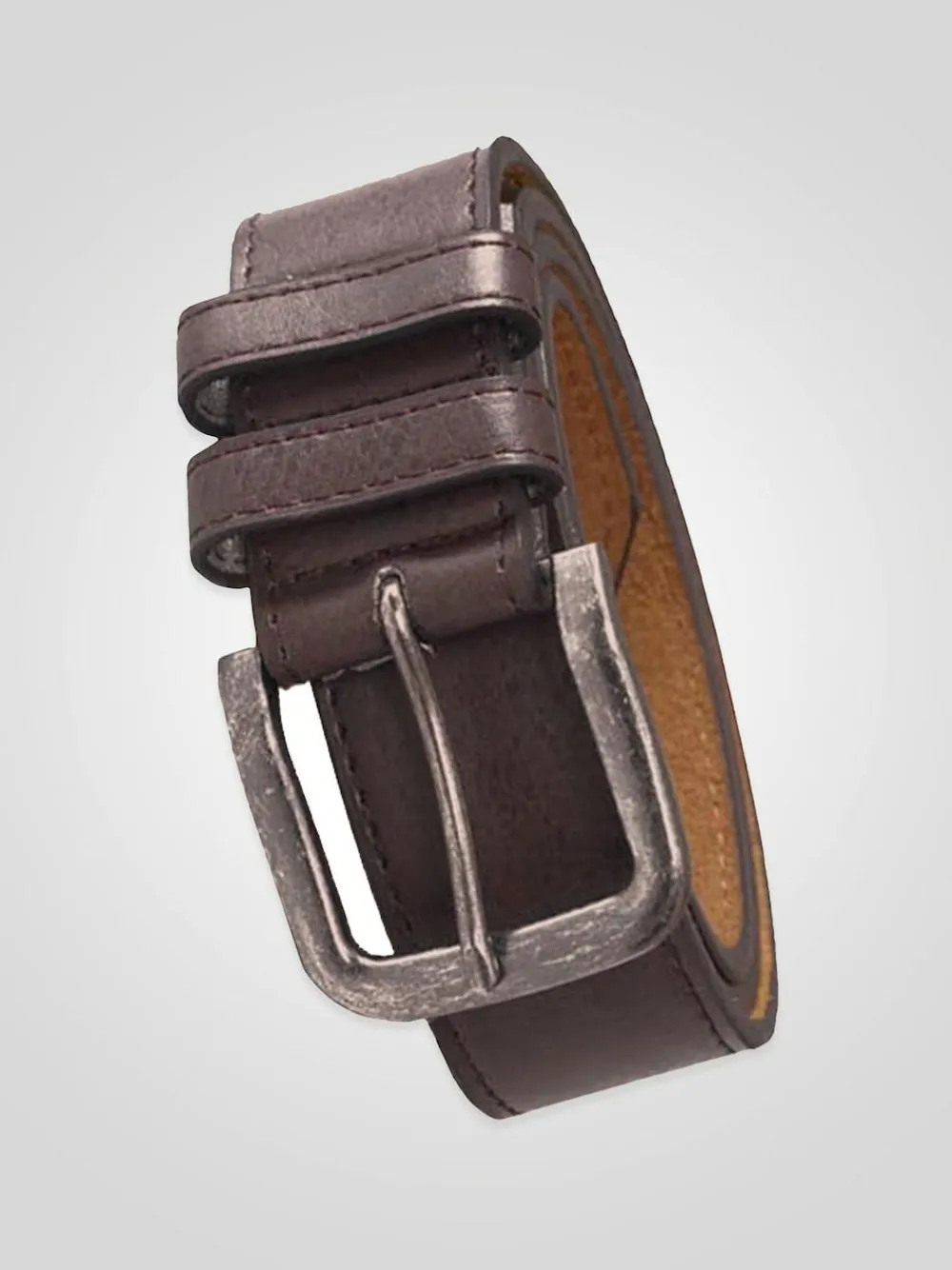 D555 Brown ARCHIE Antique Buckle Faux Leather Jeans Belt 3.9cm Width^ Belts & Braces