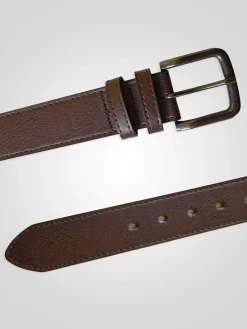 D555 Brown ARCHIE Antique Buckle Faux Leather Jeans Belt 3.9cm Width^ Belts & Braces