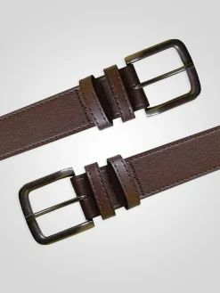 D555 Brown ARCHIE Antique Buckle Faux Leather Jeans Belt 3.9cm Width^ Belts & Braces