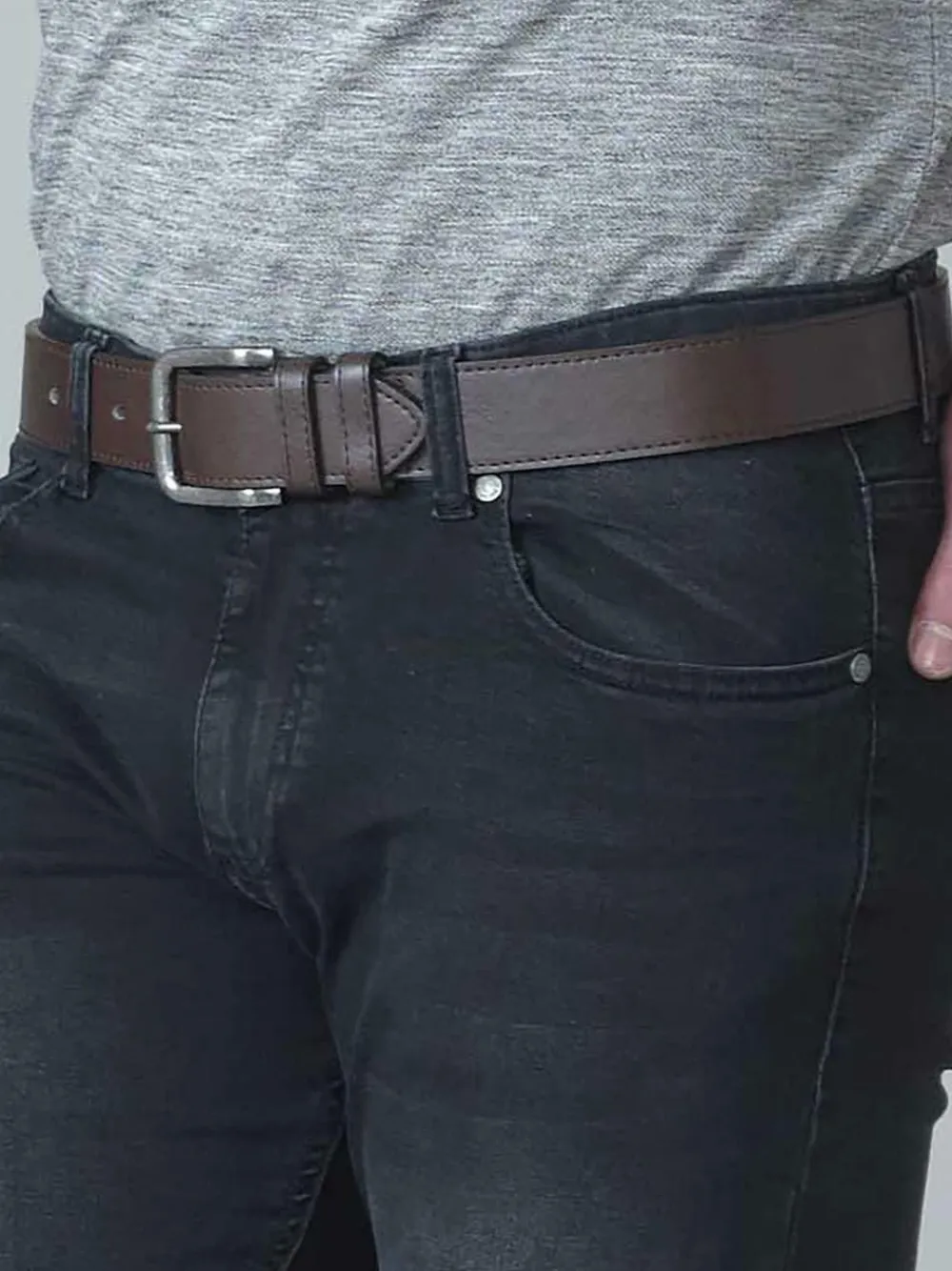 D555 Brown ARCHIE Antique Buckle Faux Leather Jeans Belt 3.9cm Width^ Belts & Braces