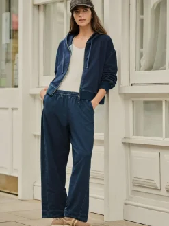 Hot Next Dark Blue Denim Jersey Zip Through Hoodie