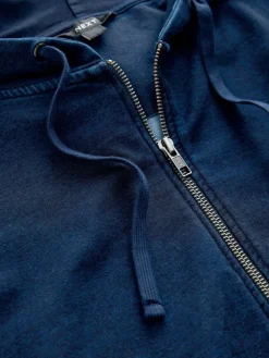 Hot Next Dark Blue Denim Jersey Zip Through Hoodie