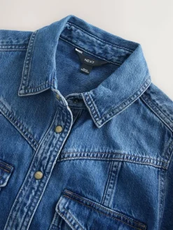 Hot Next Denim Midi Shirt Dress Dark Blue