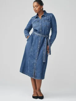 Best Next Fuller Bust Denim Midi Shirt Dress Dark Blue