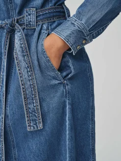 Best Next Fuller Bust Denim Midi Shirt Dress Dark Blue