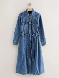 Best Next Fuller Bust Denim Midi Shirt Dress Dark Blue