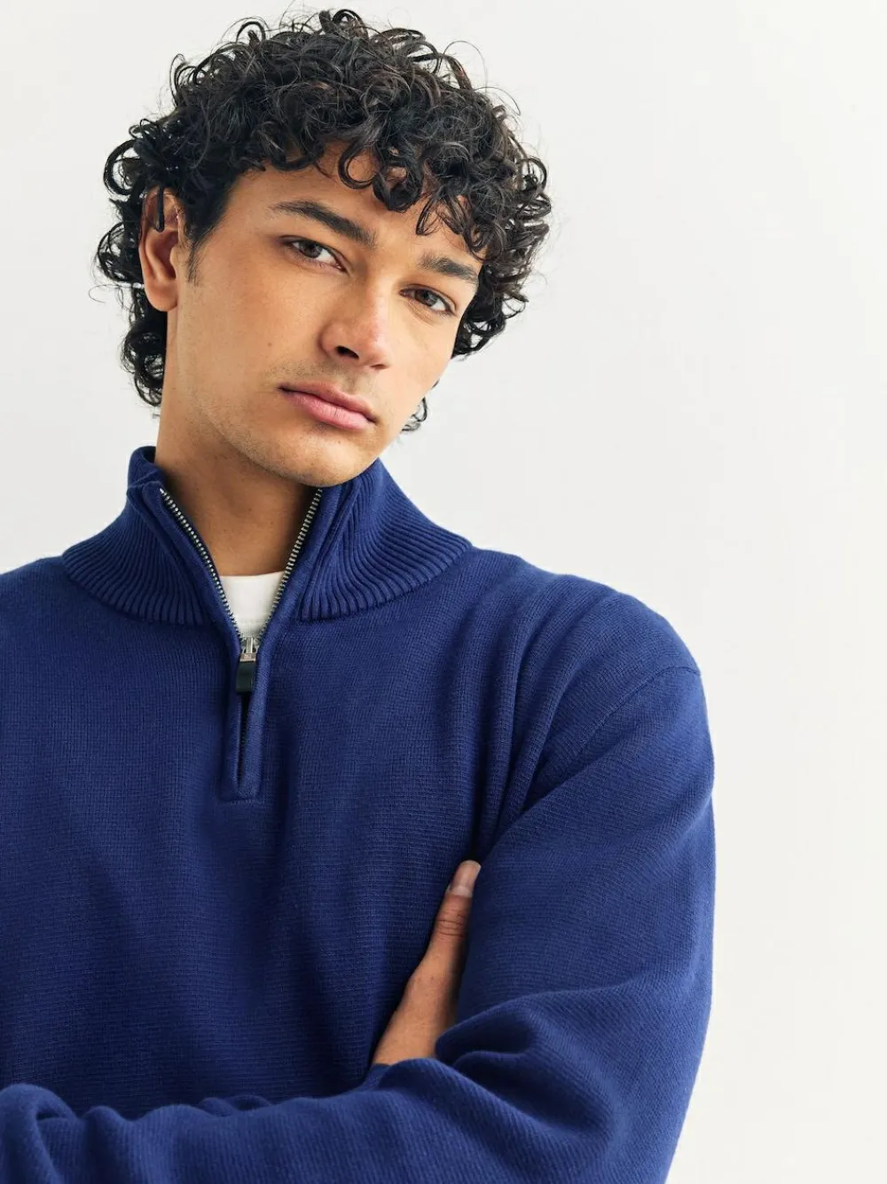 Next Dark Blue Plain N.Premium Regular Fit 100% Cotton Premium Quarter Zip Jumper^ Knitwear|Knitwear