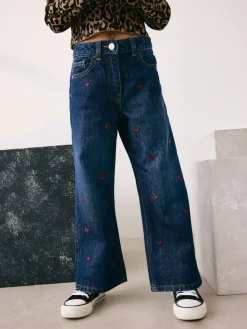 Next Dark Blue Wide Floral Print Embellished Jeans (3-16yrs)^ Jeans
