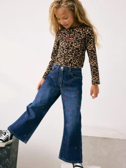 Next Dark Blue Wide Floral Print Embellished Jeans (3-16yrs)^ Jeans