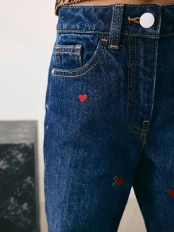 Next Dark Blue Wide Floral Print Embellished Jeans (3-16yrs)^ Jeans