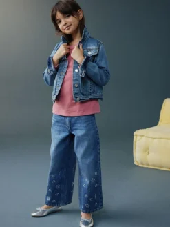 Next Dark Blue Wide Heatseal Embellished Jeans (3-16yrs)^ Jeans