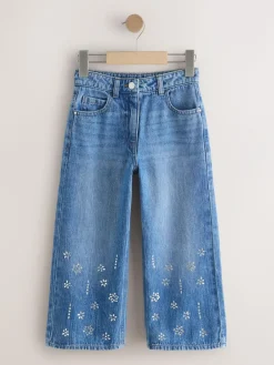 Next Dark Blue Wide Heatseal Embellished Jeans (3-16yrs)^ Jeans