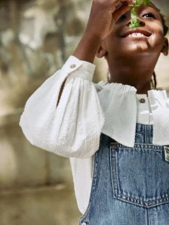 New Next Dark Blue Wide Leg Dungarees (3-16yrs)