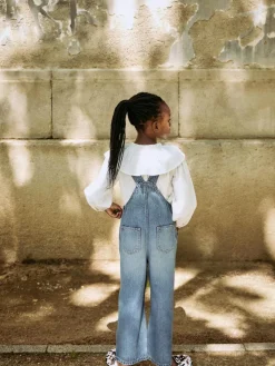 New Next Dark Blue Wide Leg Dungarees (3-16yrs)