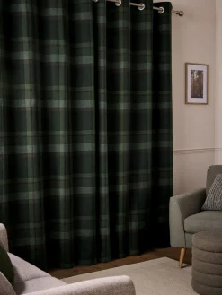 Next Dark Green Brushed Check Lined Eyelet Curtains^ Curtains & Blinds