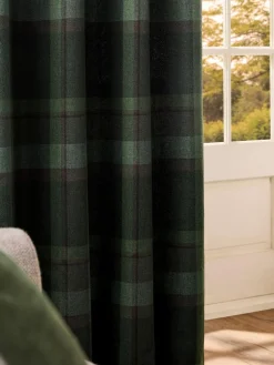 Next Dark Green Brushed Check Lined Eyelet Curtains^ Curtains & Blinds