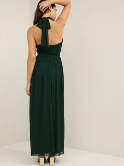 Next Dark Green Mesh Multiway Wedding Guest Bridesmaid Maxi Dress^Women Occasion Dresses|Maxi Dresses