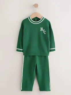 Clearance Next Knitted Crew Neck Jumper and Joggers Set (3mths-7yrs) Dark Green NYC