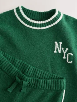 Clearance Next Knitted Crew Neck Jumper and Joggers Set (3mths-7yrs) Dark Green NYC