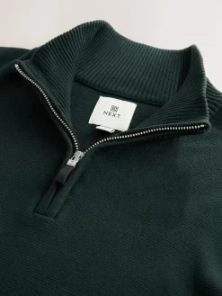 Online Next Dark Green Plain N.Premium Regular Fit 100% Cotton Premium Quarter Zip Jumper