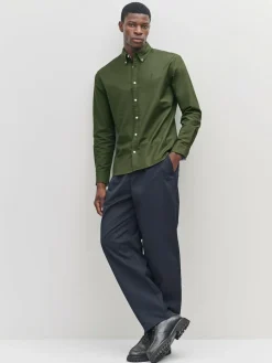 Next Dark Green Slim Fit Long Sleeve Oxford Shirt^ Shirts|Occasionwear