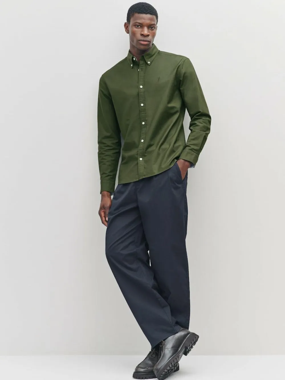 Next Dark Green Slim Fit Long Sleeve Oxford Shirt^ Shirts|Occasionwear