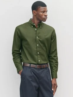 Next Dark Green Slim Fit Long Sleeve Oxford Shirt^ Shirts|Occasionwear